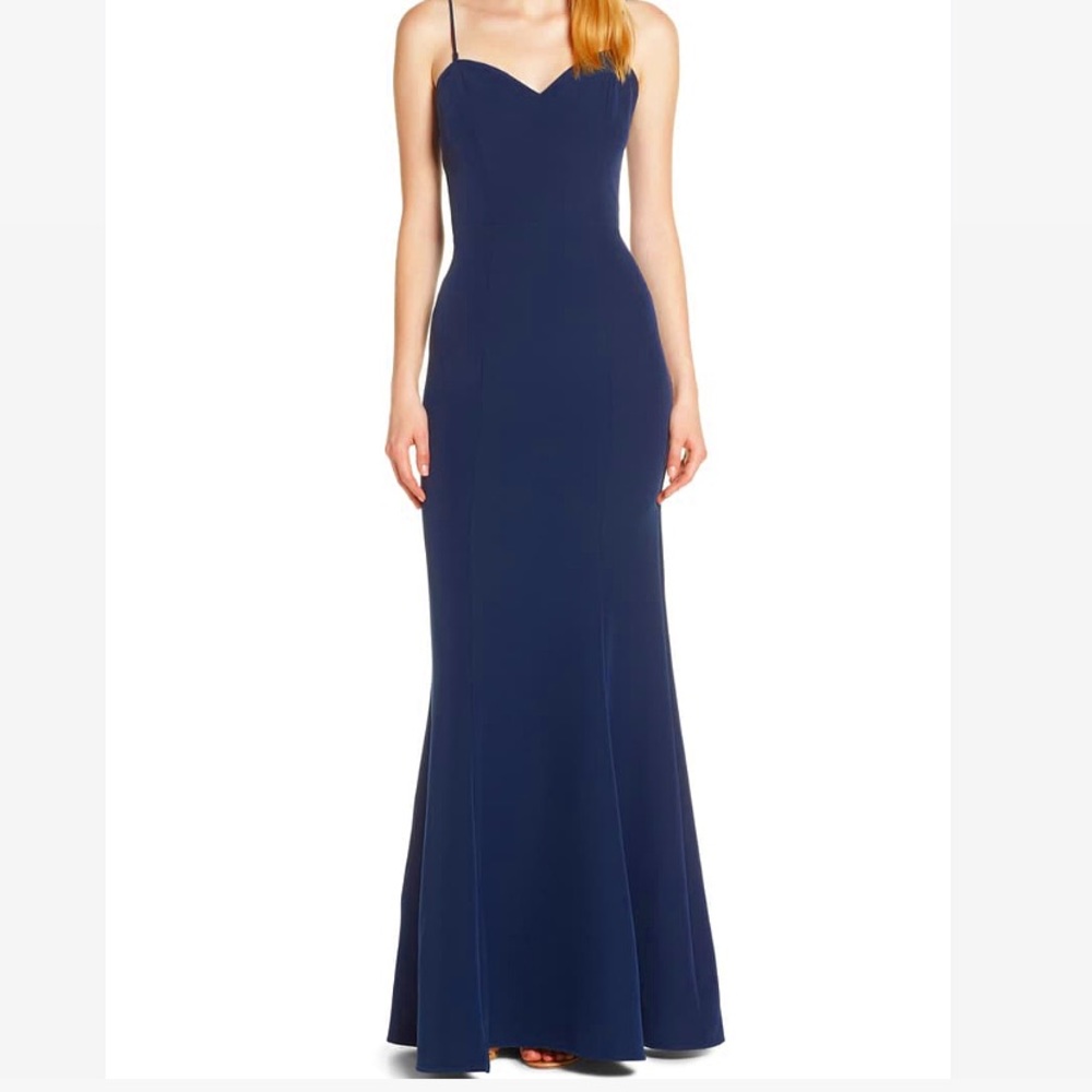 Wayf Navy blue Mia lace back dress/gown, like new
